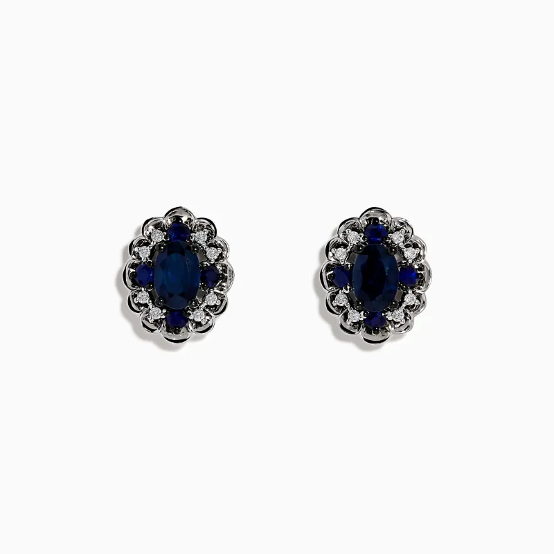 14K White Gold Sapphire and Diamond Vintage Halo Stud Earrings made by Effy