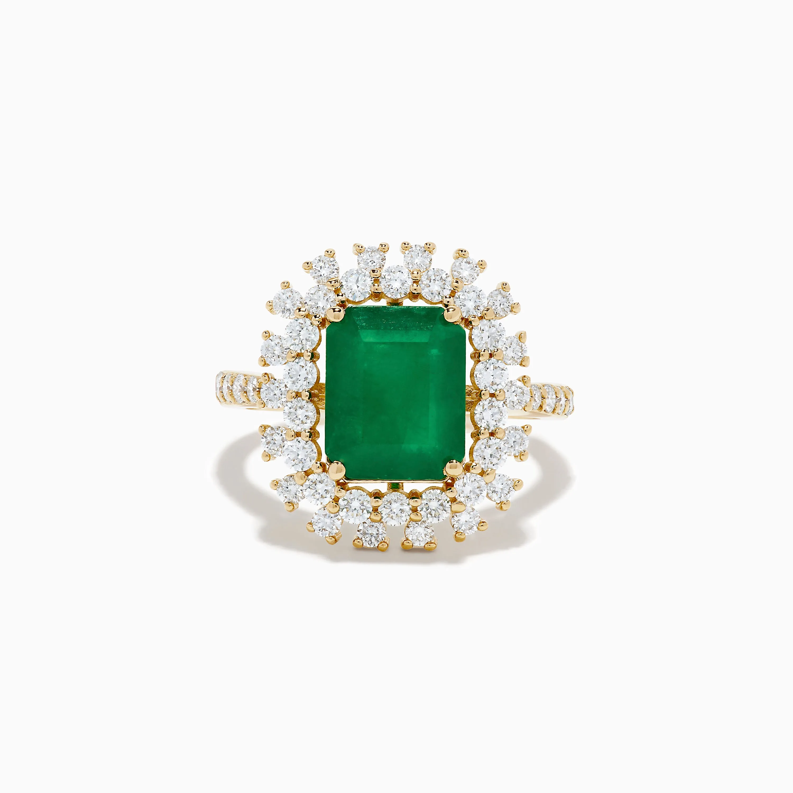 14K Yellow Gold Emerald and Diamond Halo Cocktail Ring sold by Effy