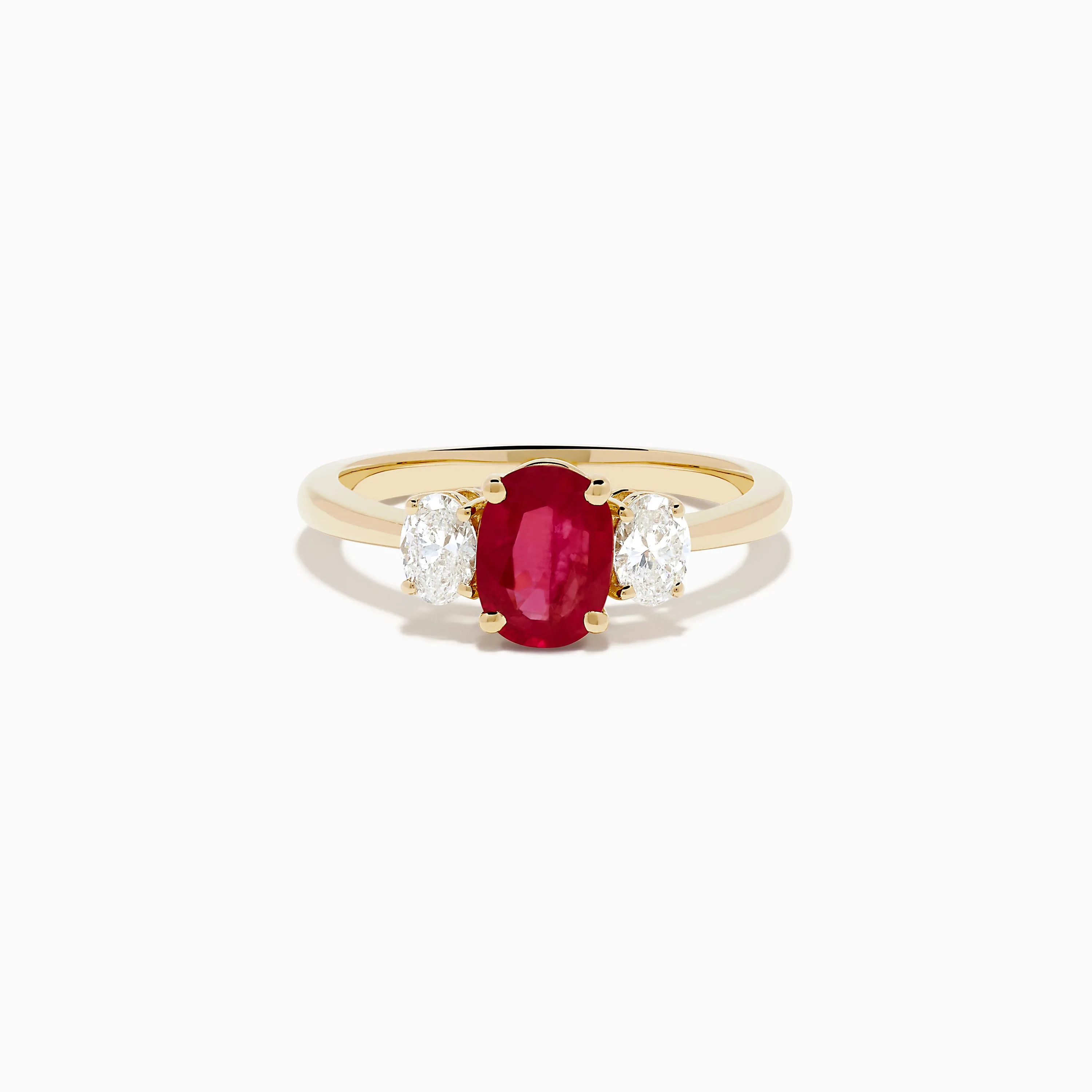14K Yellow Gold Ruby and Diamond Three-Stone Ring sold by Effy