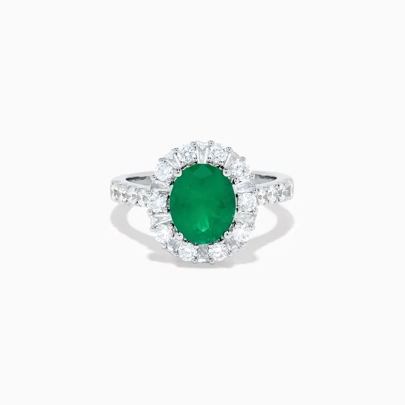 Effy Hematian 18K White Gold Oval Emerald and Diamond Halo Ring made by Effy