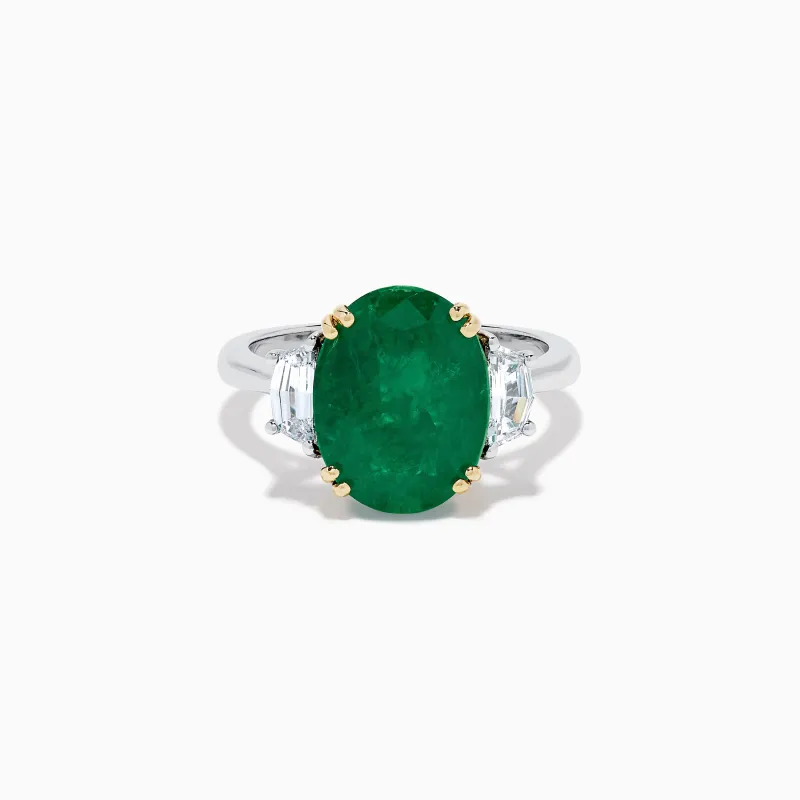 Effy Hematian 14K Two Tone Gold Emerald and Diamond Three-Stone Ring made by Effy