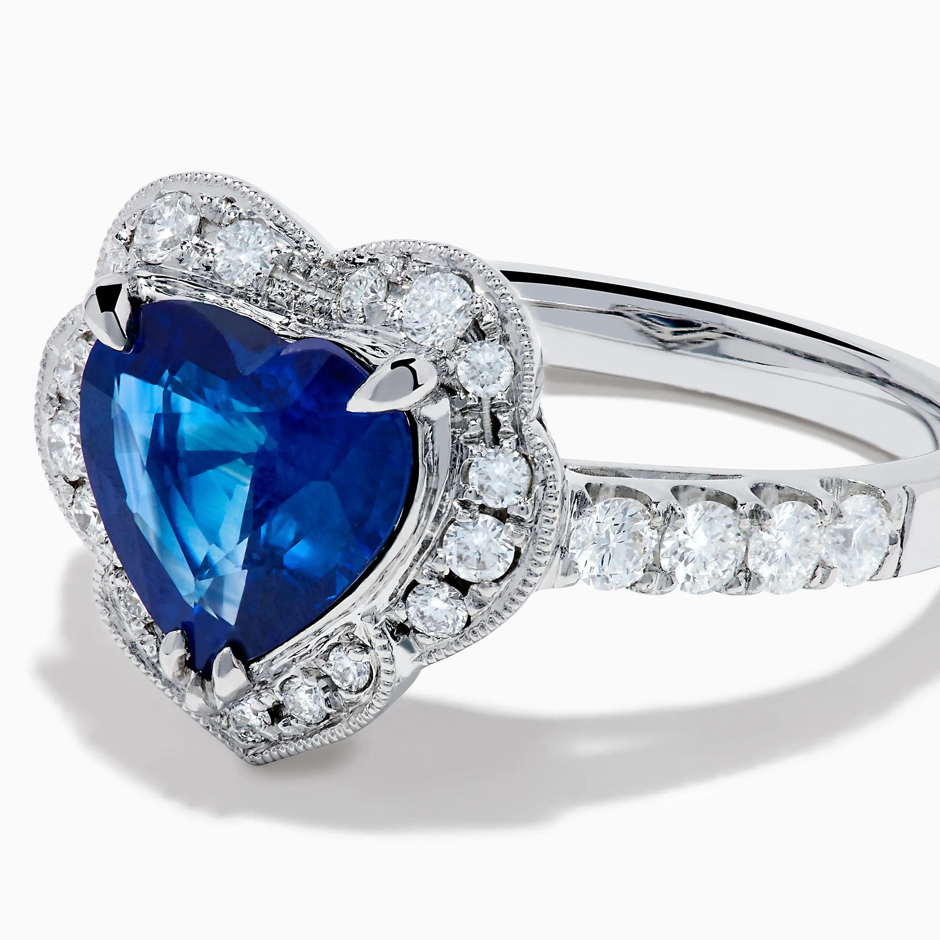 Effy Hematian 18K White Gold Heart Shaped Blue Sapphire and Diamond Halo Ring sold by Effy product image thumbnail 2