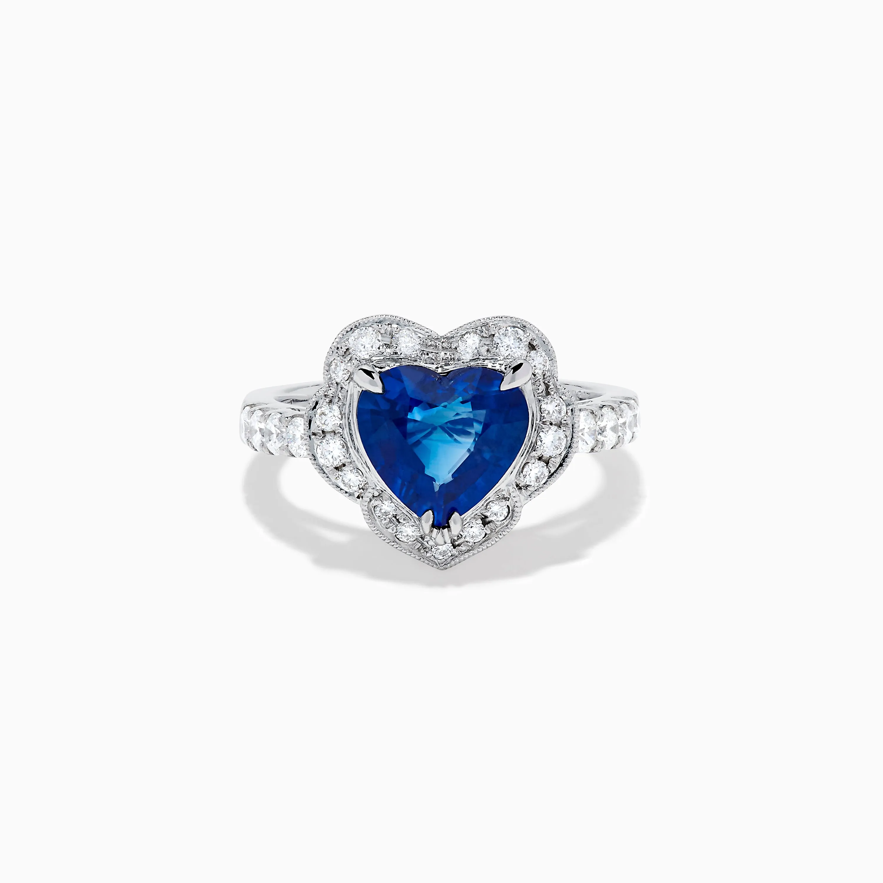 Effy Hematian 18K White Gold Heart Shaped Blue Sapphire and Diamond Halo Ring sold by Effy