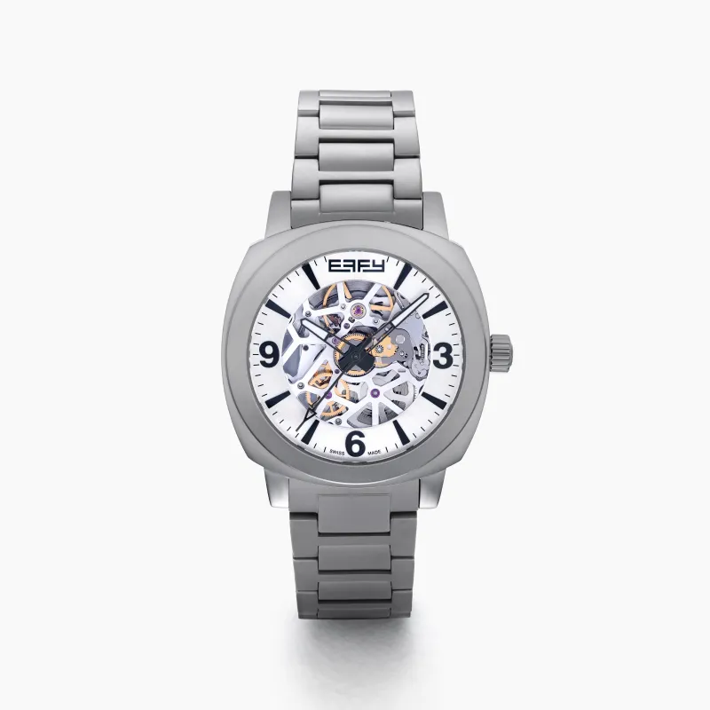 41MM Swiss Made Stainless Steel Automatic Skeleton Watch made by Effy
