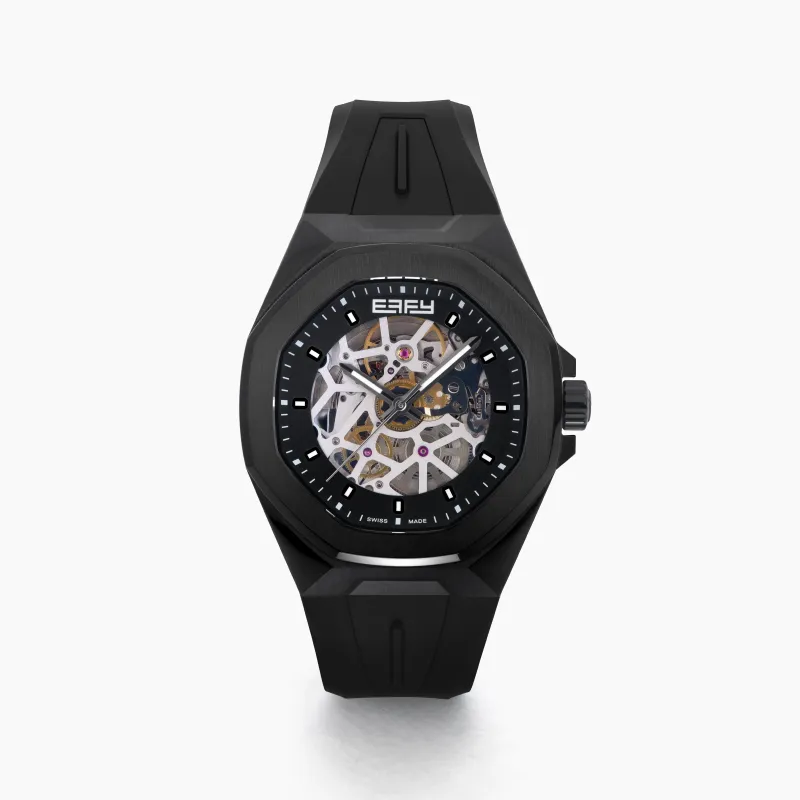 42MM Swiss Made Stainless Steel with Black PVD Automatic Skeleton Watch made by Effy