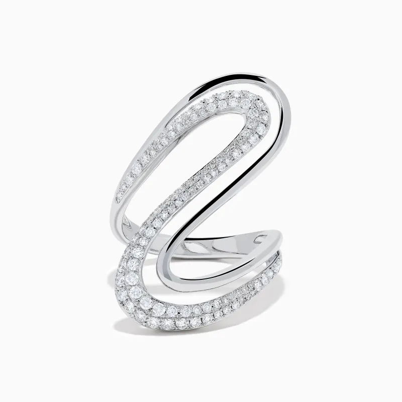 14K White Gold Diamond Open S-Curve Statement Ring made by Effy