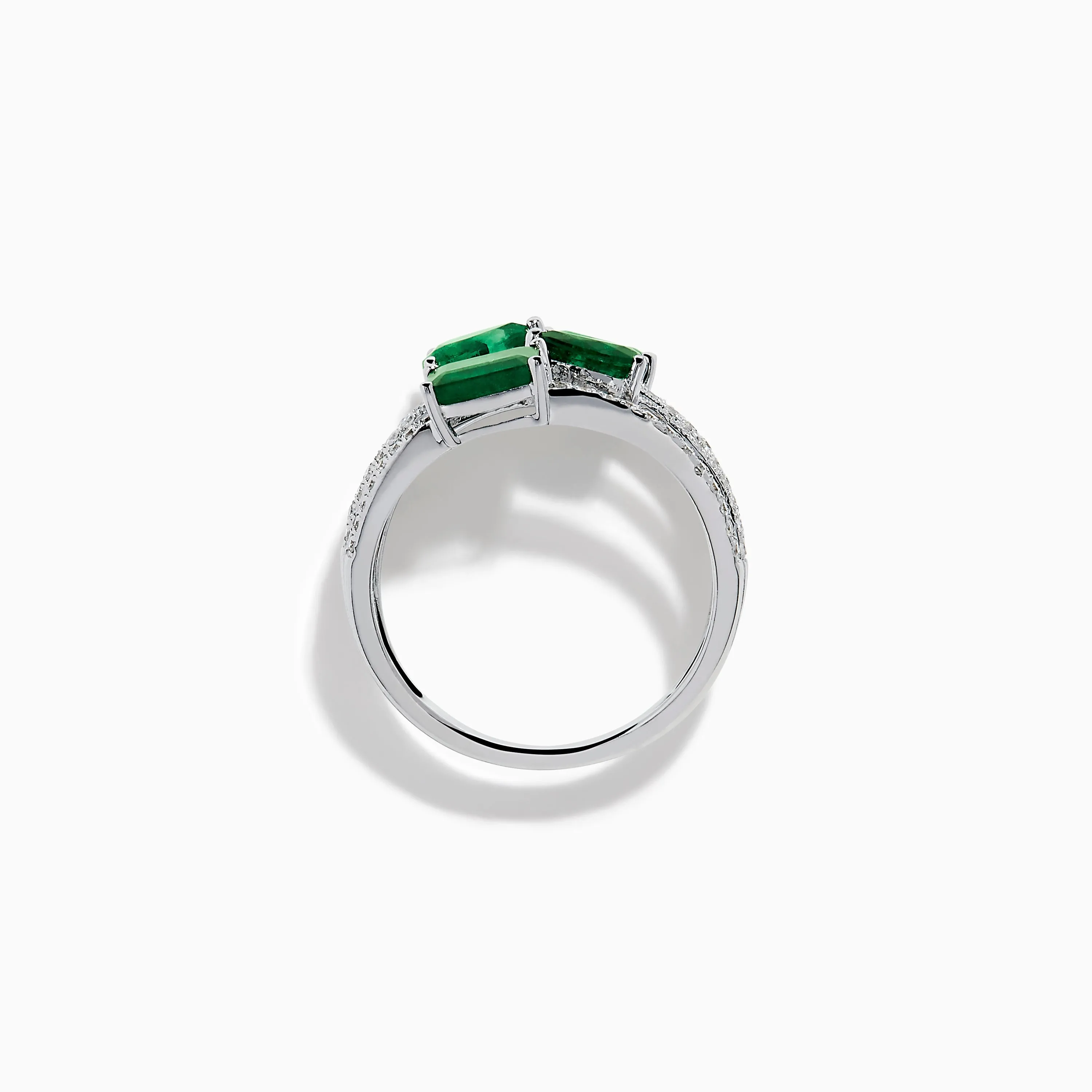 14K White Gold Emerald and Diamond Open Multi Row Ring sold by Effy product image thumbnail 3