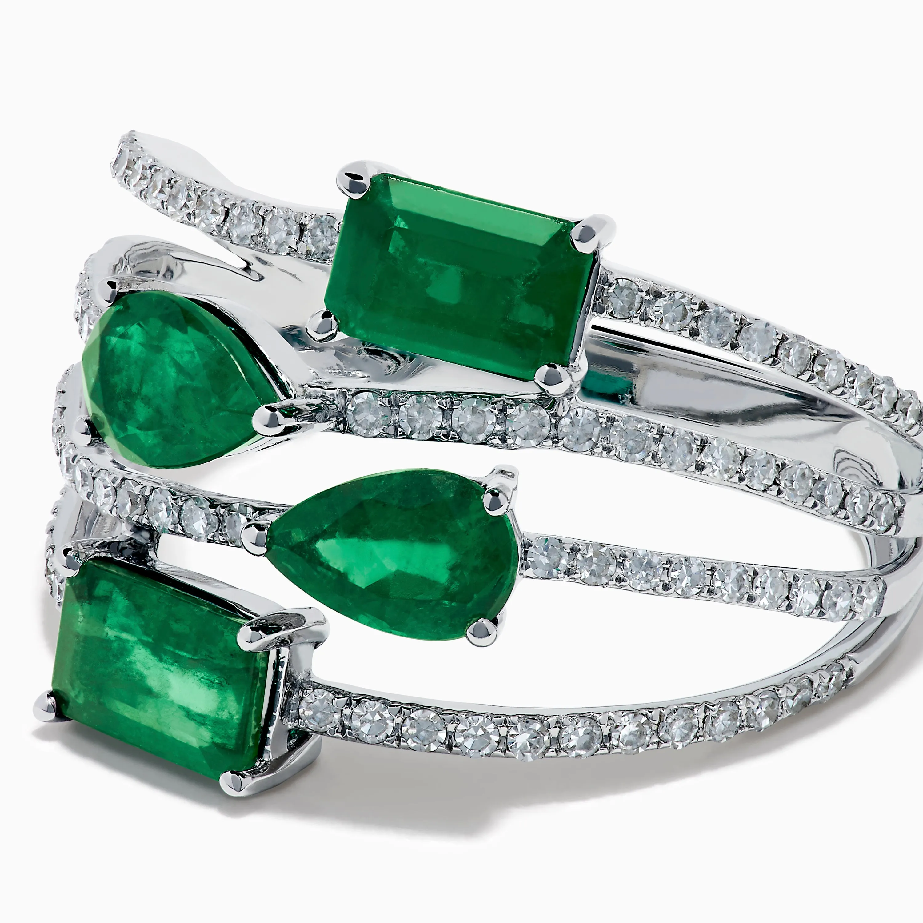 14K White Gold Emerald and Diamond Open Multi Row Ring sold by Effy product image thumbnail 2