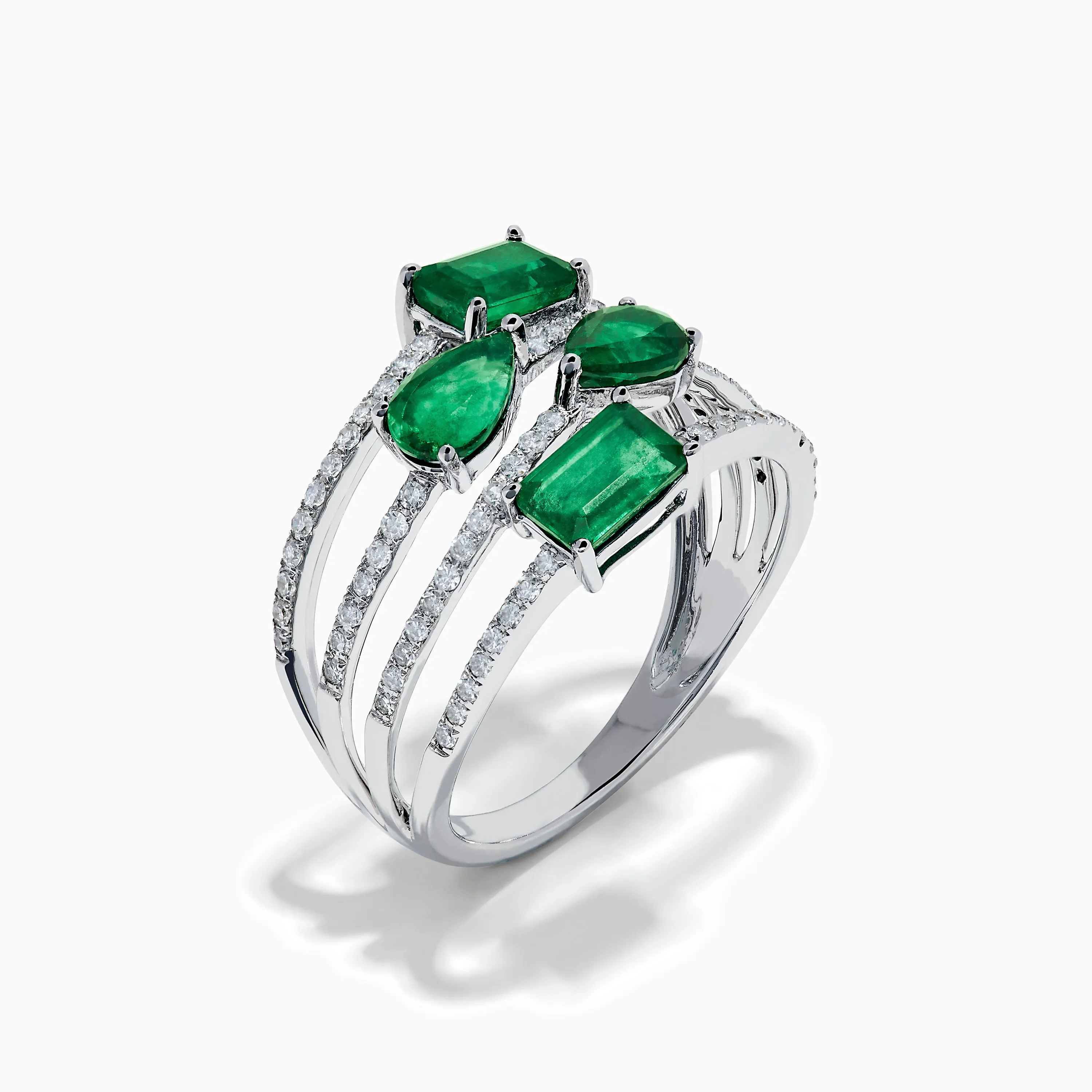 14K White Gold Emerald and Diamond Open Multi Row Ring sold by Effy product image thumbnail 4
