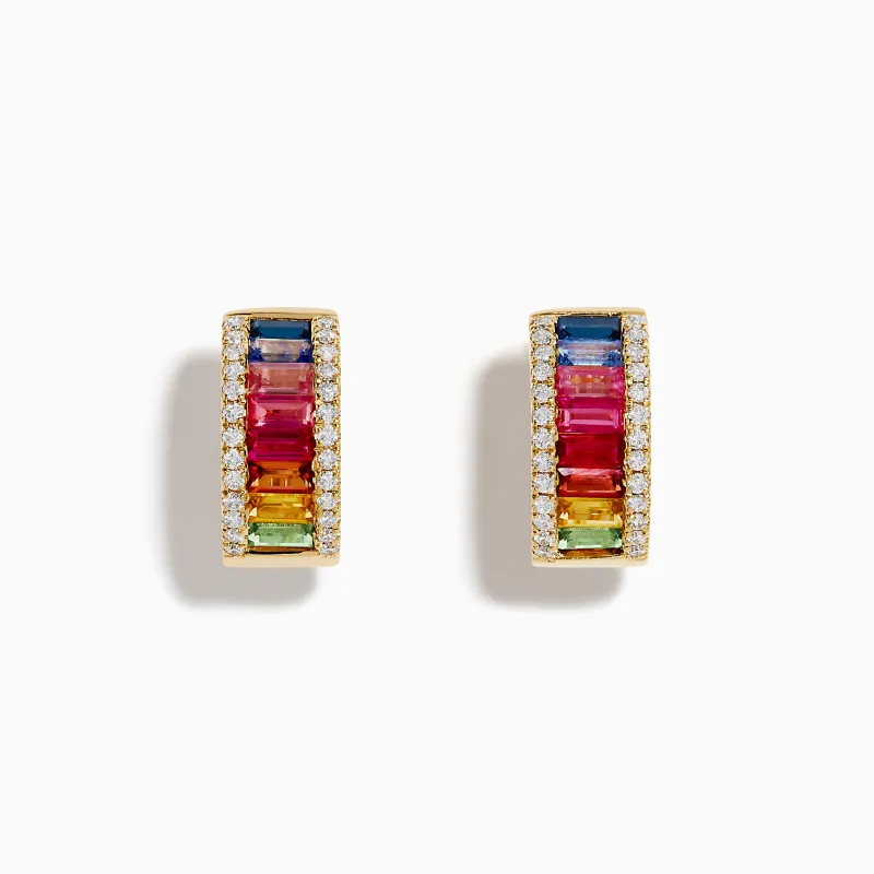 Watercolors 14K Yellow Gold Multi Sapphire and Diamond Small Hoop Earrings made by Effy