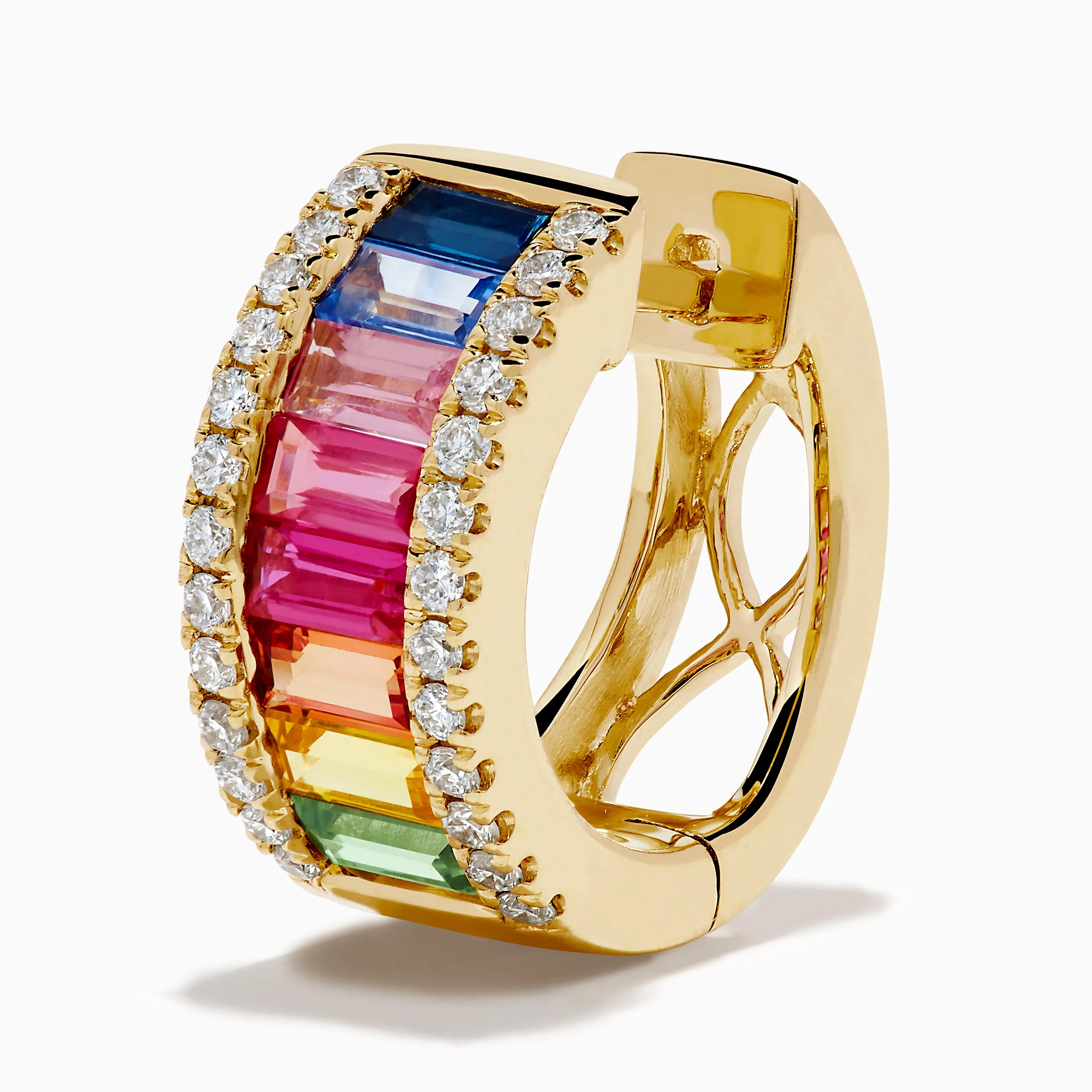 Watercolors 14K Yellow Gold Multi Sapphire and Diamond Small Hoop Earrings sold by Effy product image thumbnail 2