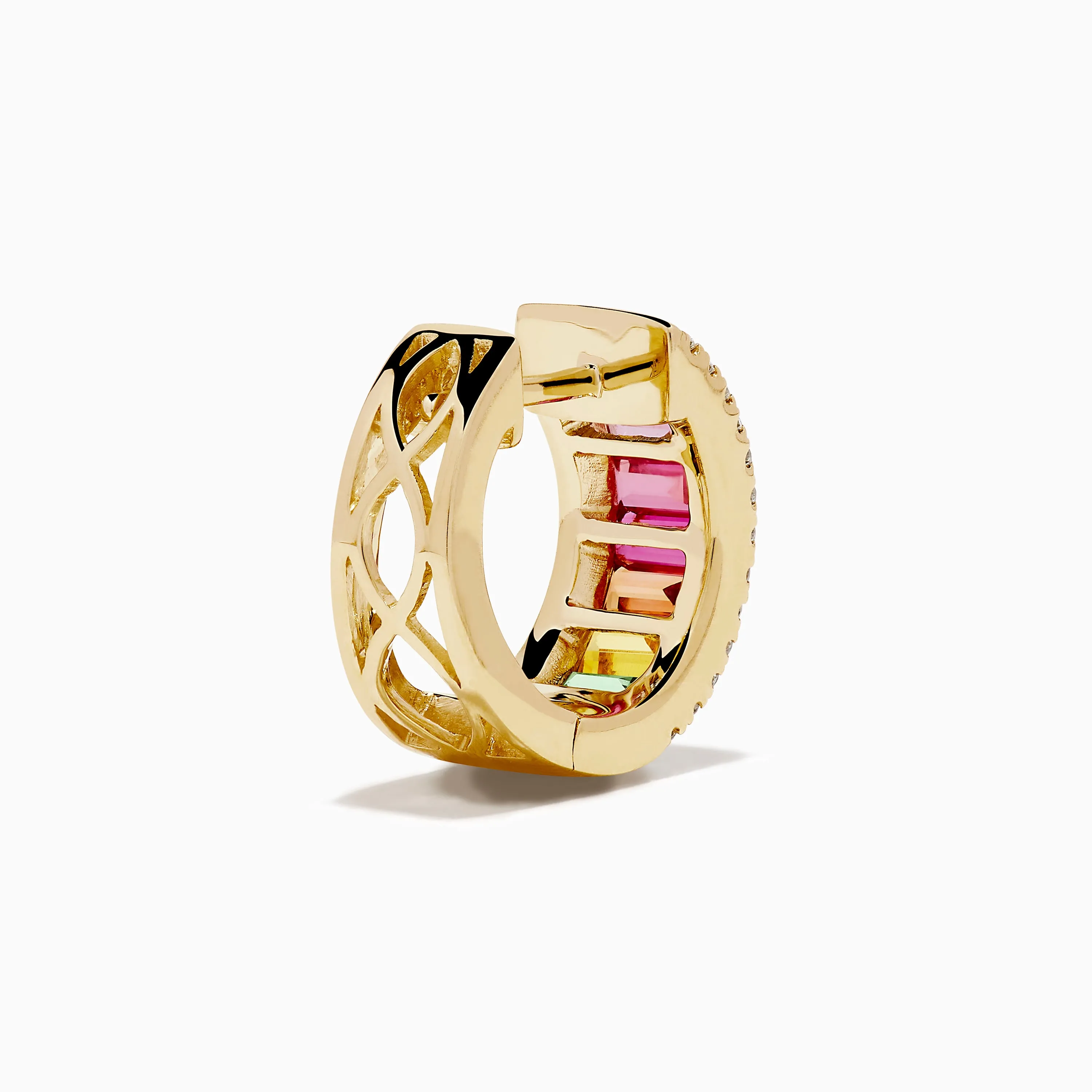 Watercolors 14K Yellow Gold Multi Sapphire and Diamond Small Hoop Earrings sold by Effy product image thumbnail 4