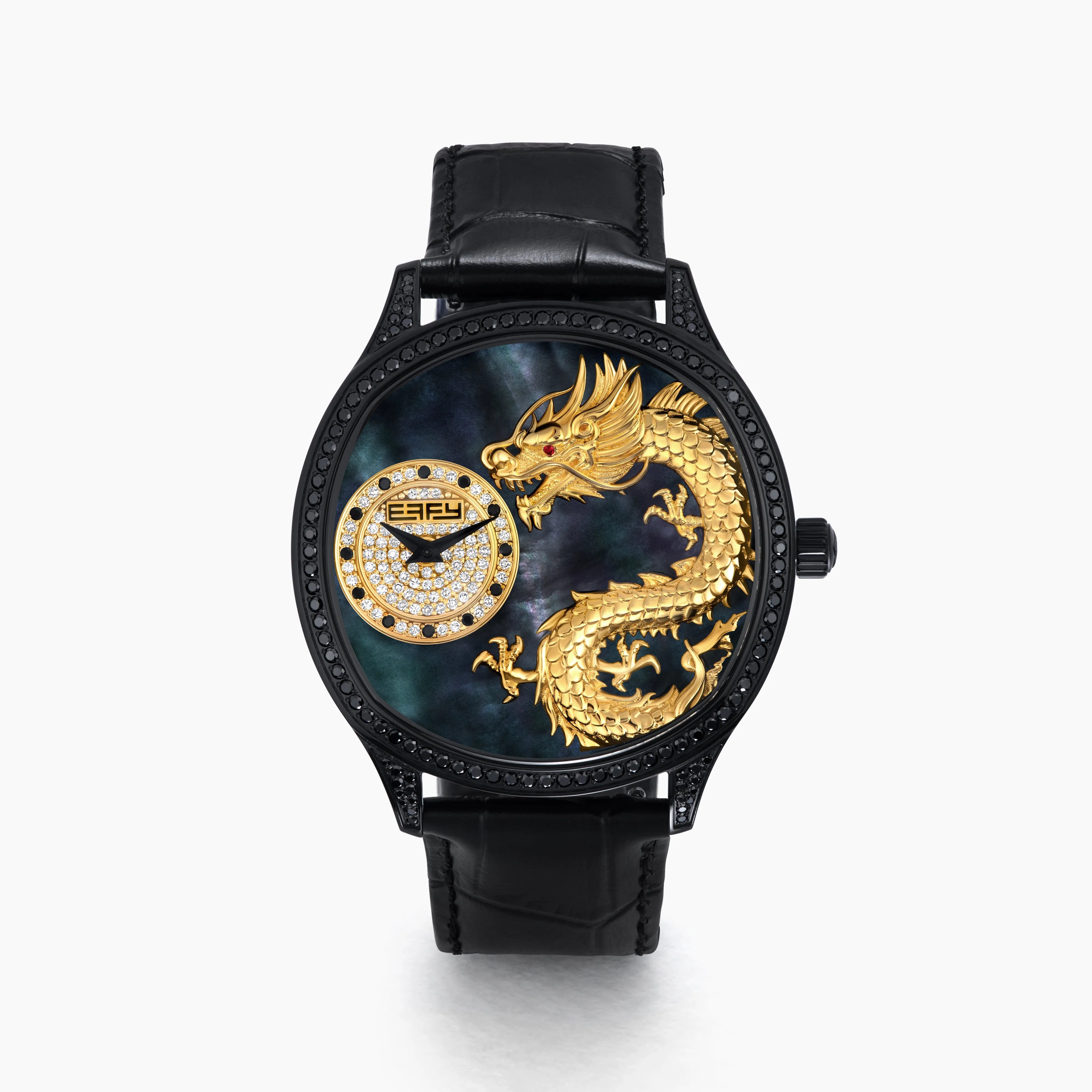 41MM Swiss Made Black PVD Stainless Steel with Black PVD Dragon Watch with Diamonds sold by Effy