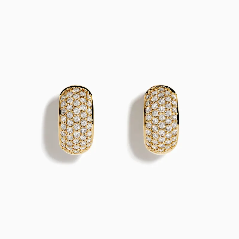 14K Yellow Gold Multi Row Pave Diamond Chunky Hoop Earrings made by Effy