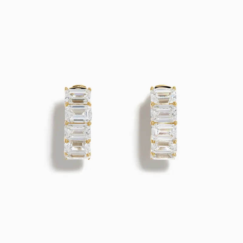 Lab Grown Emerald Cut Diamond Mini Hoop Earrings in 14K Yellow Gold made by Effy