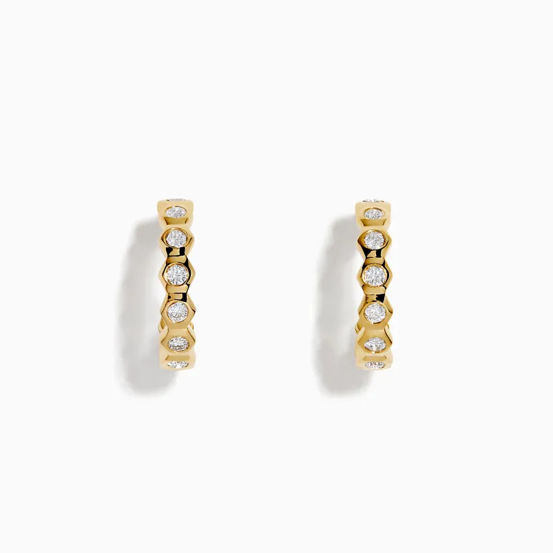D'Oro 14K Yellow Gold Bezel Set Diamond Mini Hoop Earrings made by Effy