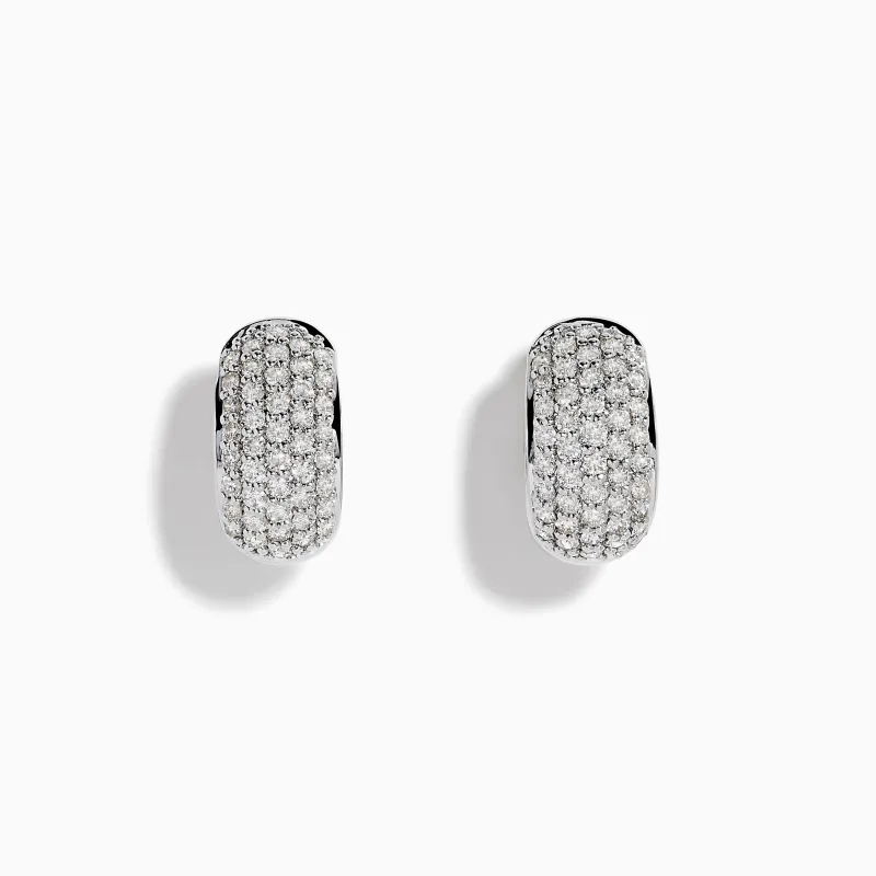 14K White Gold Multi Row Pave Diamond Chunky Hoop Earrings made by Effy