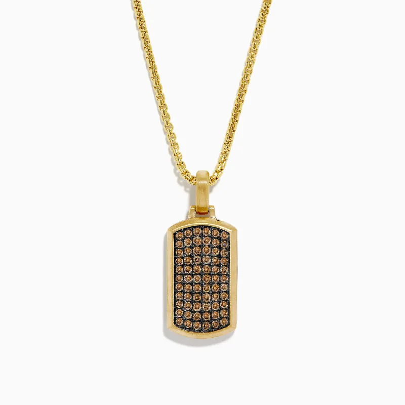Men's 14K Yellow Gold Brown Diamond Dog Tag Pendant made by Effy