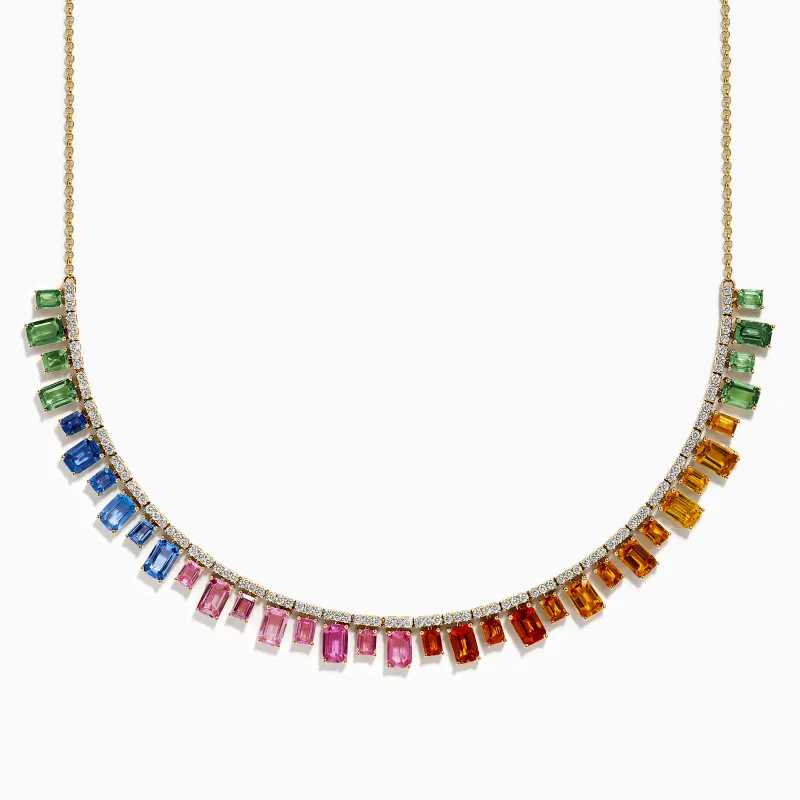 14K Yellow Gold Multi Sapphire and Diamond Collar Necklace made by Effy