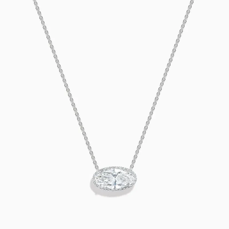 Lab Grown Diamond East-West Oval Halo Necklace in 14K White Gold made by Effy