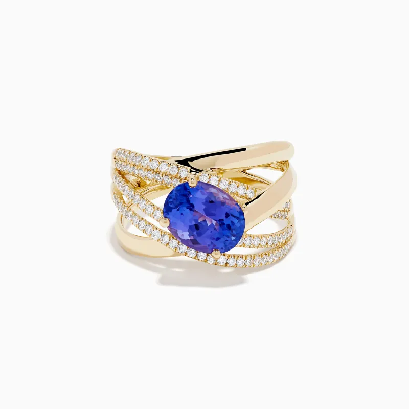 14K Yellow Gold Tanzanite and Diamond Crossover Ring made by Effy