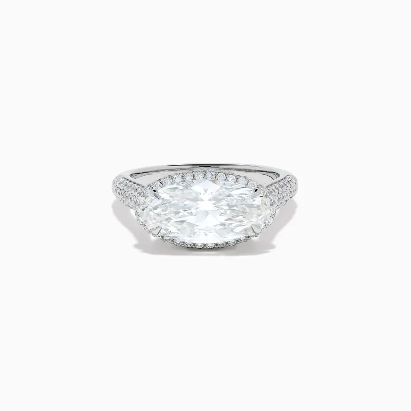 Lab Grown Diamond East-West Oval Halo Ring in 14K White Gold made by Effy