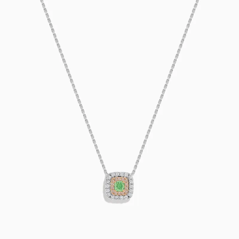 18K Two-Tone Gold Green and White Diamond Halo Necklace made by Effy