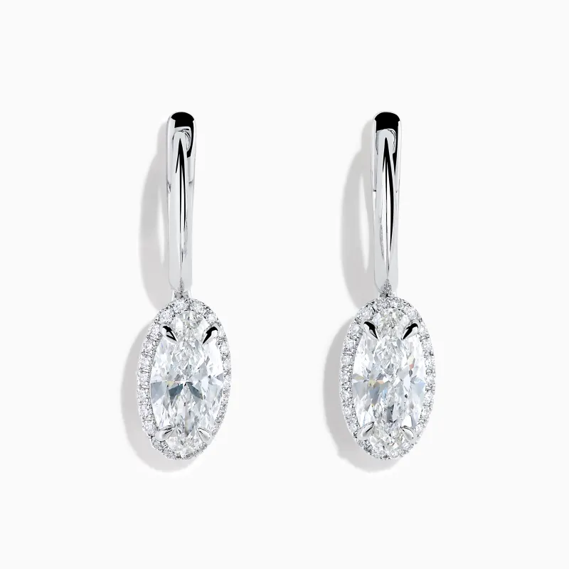 Lab Grown Diamond Elongated Oval Drop Earrings in 14K White Gold made by Effy