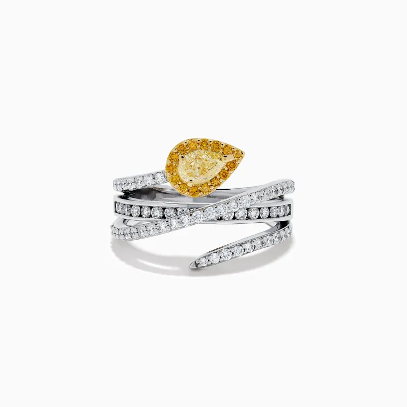18K Two-Tone Gold White and Yellow Diamond Crossover Bypass Ring made by Effy