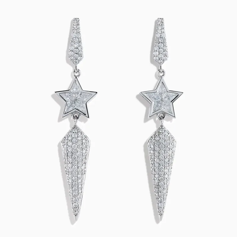 18K White Gold Diamond Shooting Star Linear Drop Earrings made by Effy