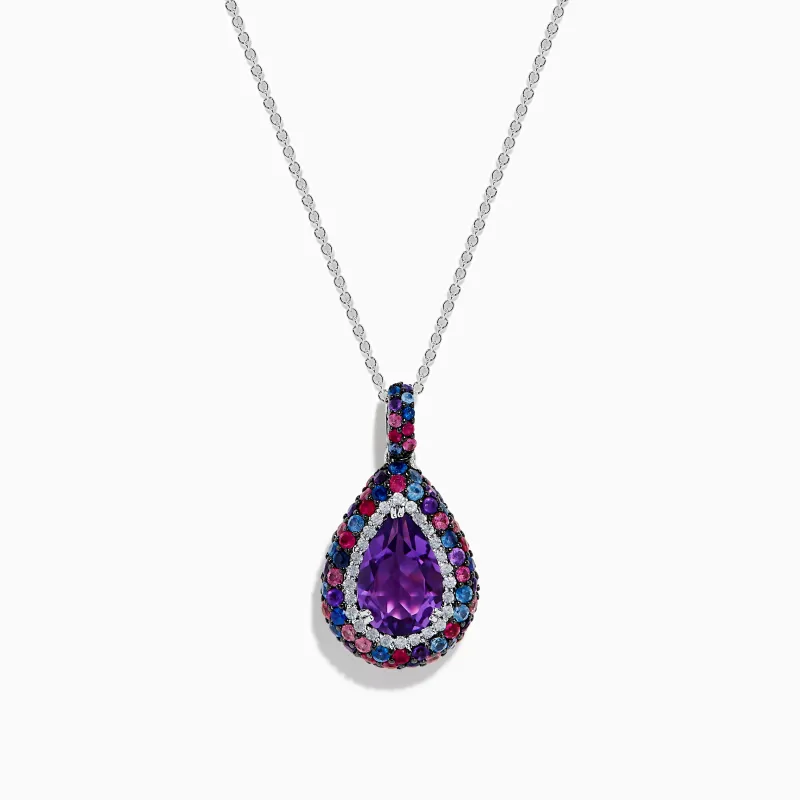 925 Sterling Silver Amethyst Pear Multi Gemstone Halo Pendant made by Effy