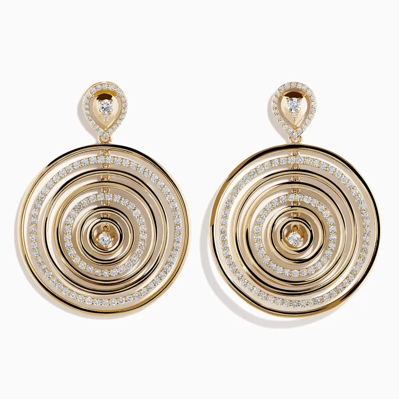 14K Yellow Gold Diamond Concentric Circle Drop Earrings made by Effy