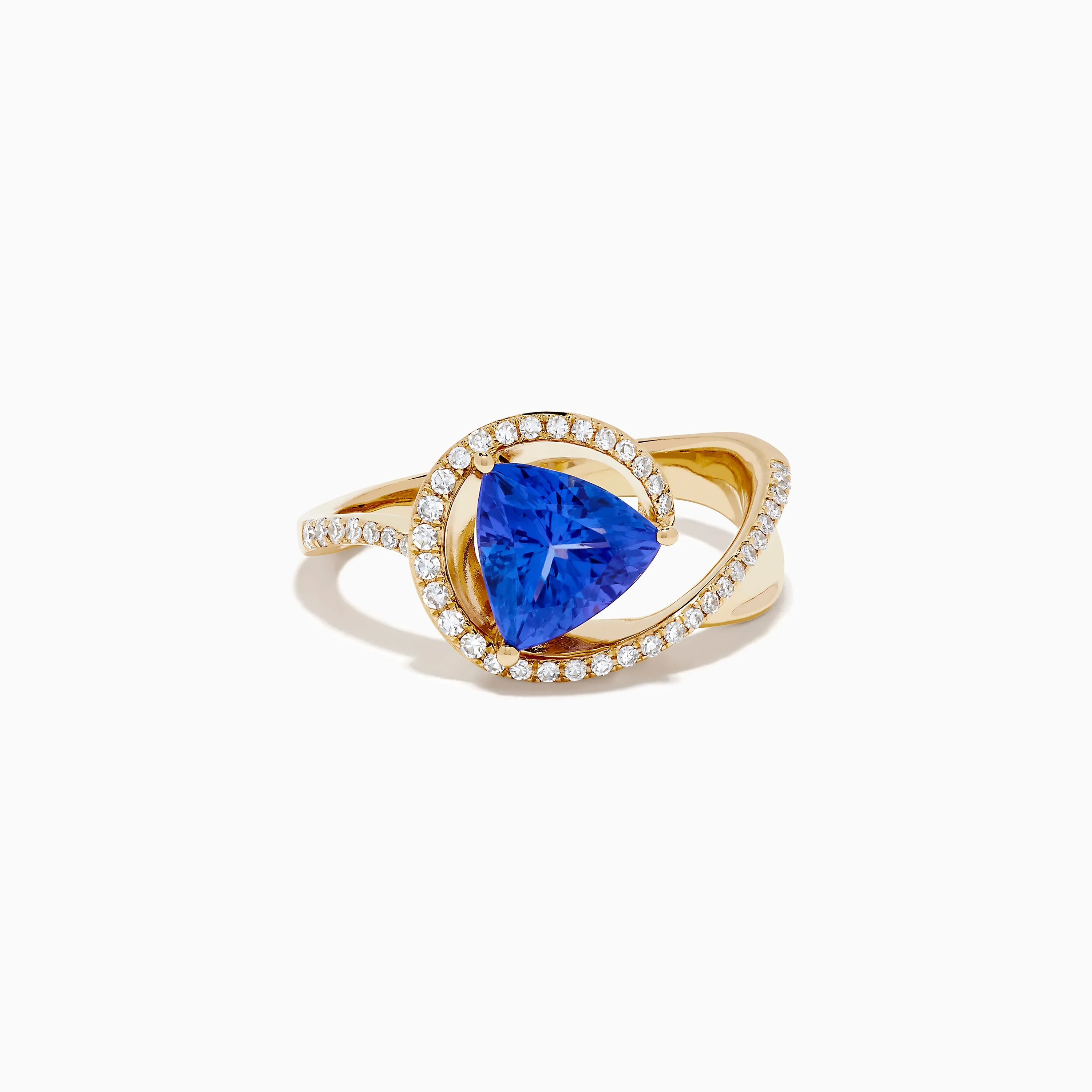 14K Yellow Gold Trillion Tanzanite and Diamond Swirl Ring sold by Effy