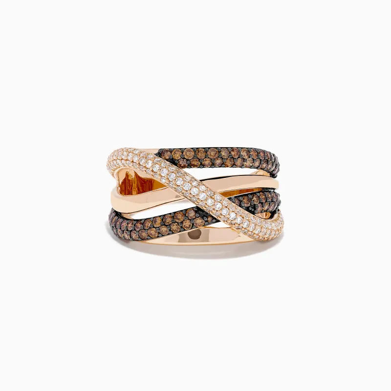 14K Rose Gold Brown and White Diamond Crossover Ring made by Effy