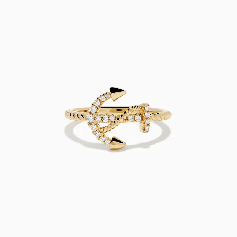 14K Yellow Gold Diamond East West Anchor Ring made by Effy