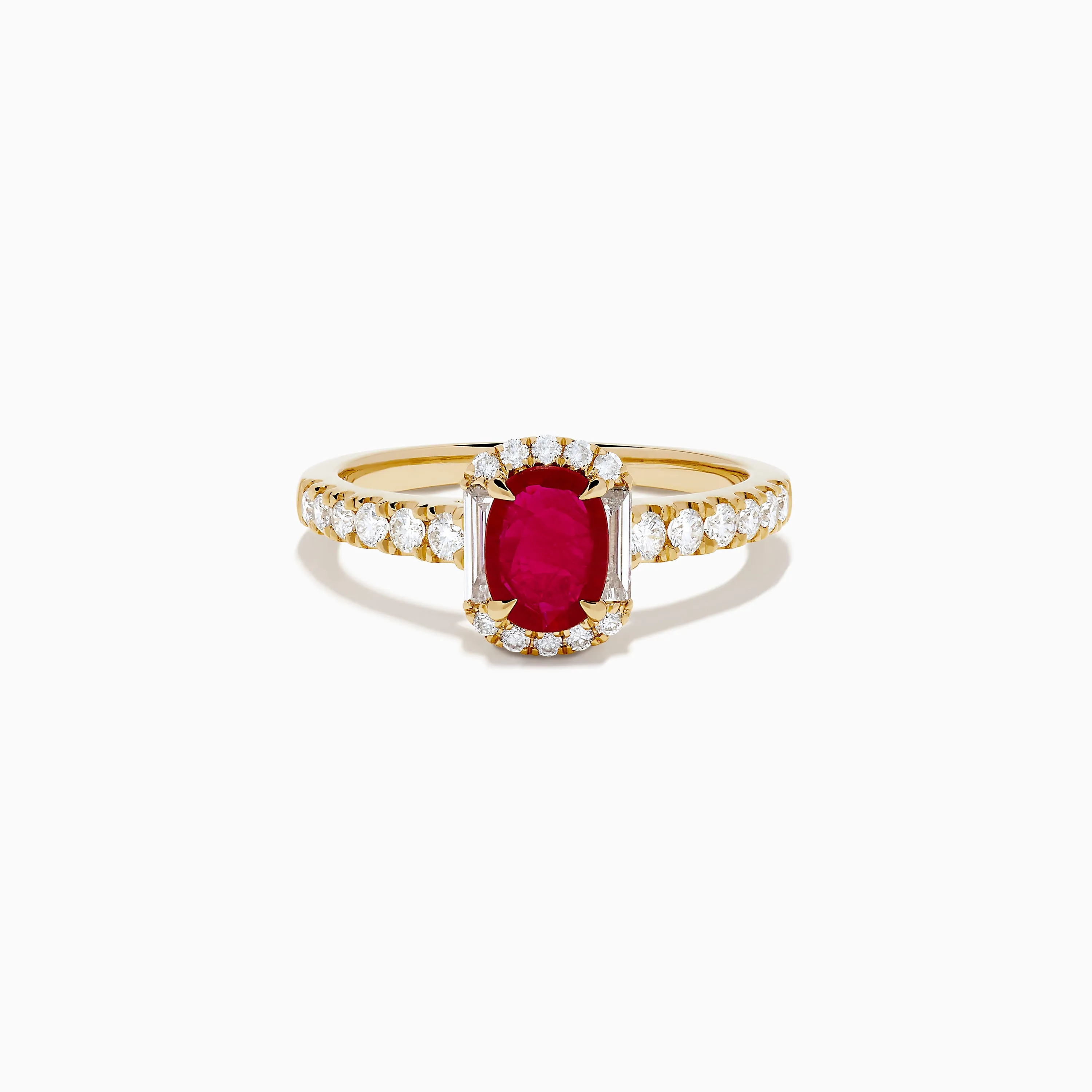 14K Yellow Gold Oval Ruby and Diamond Halo Ring sold by Effy