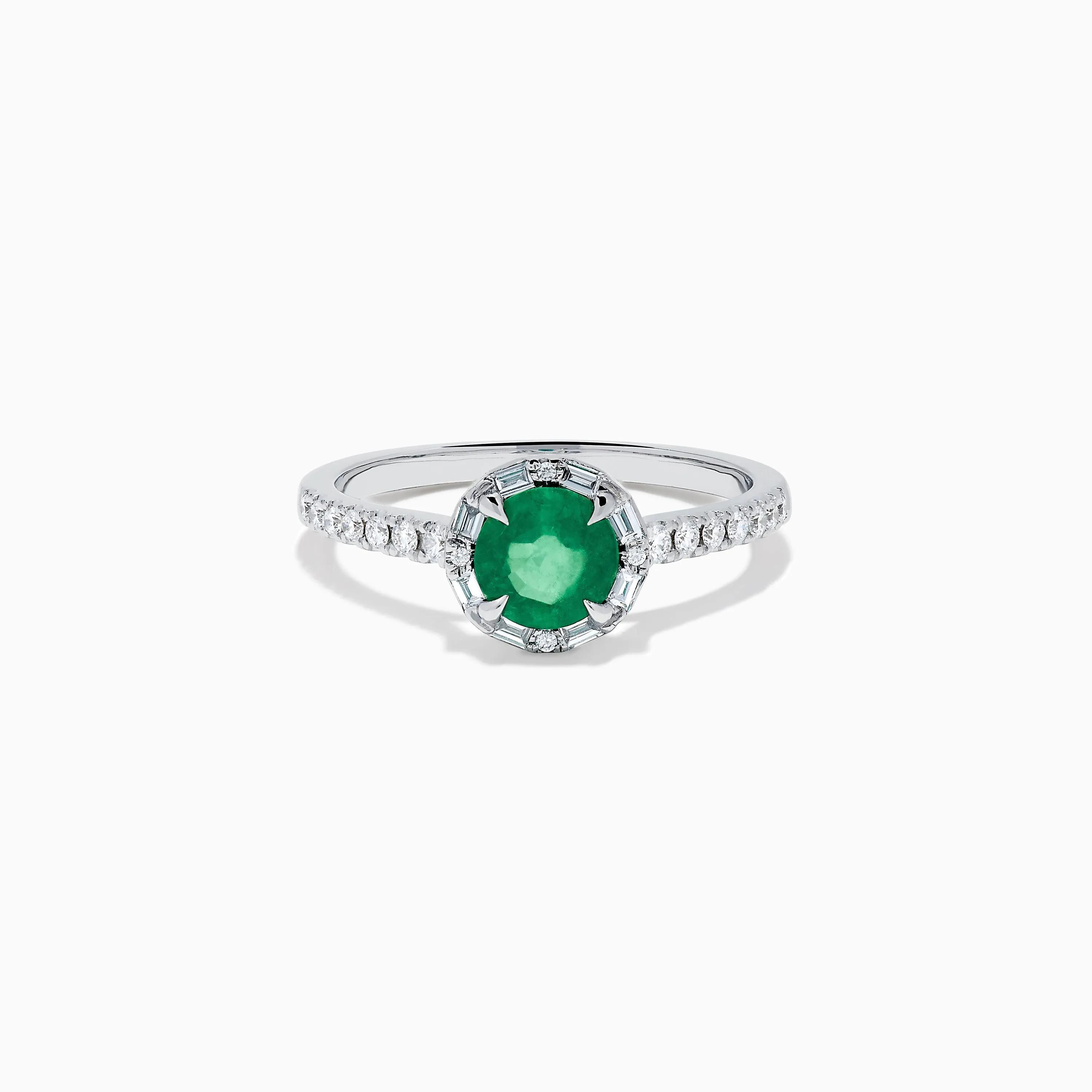 14K White Gold Emerald and Diamond Baguette Halo Ring sold by Effy