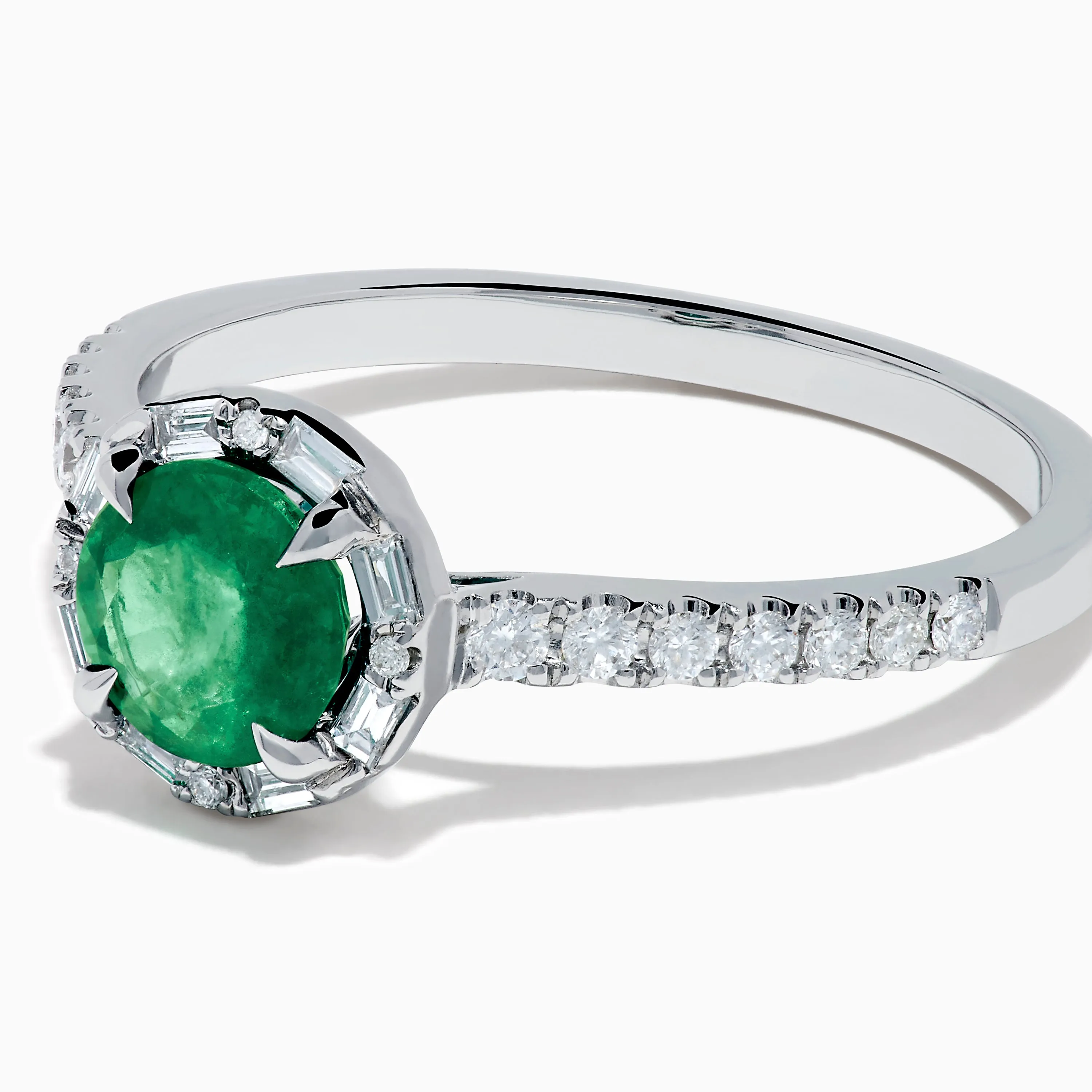 14K White Gold Emerald and Diamond Baguette Halo Ring sold by Effy product image thumbnail 2
