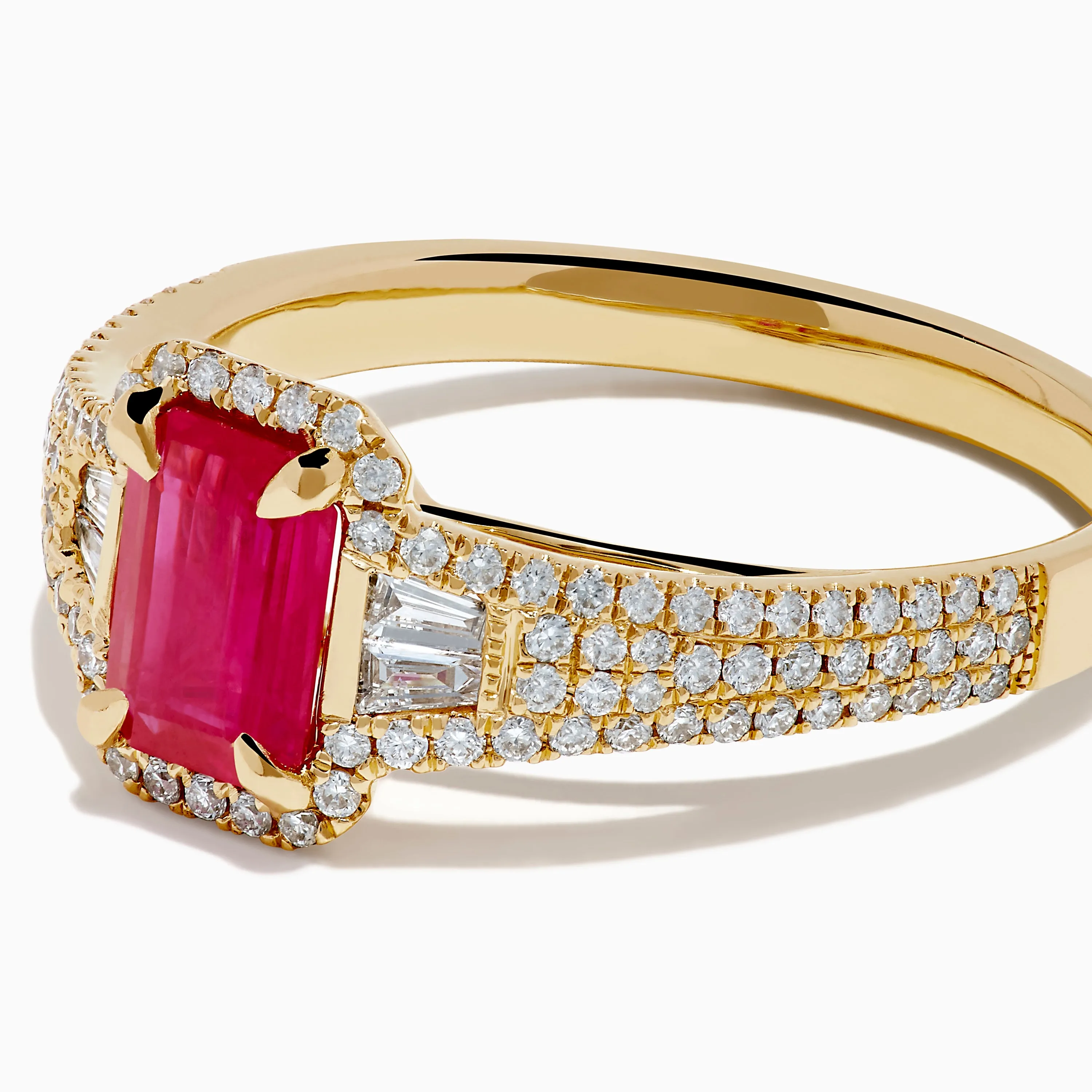 14K Yellow Gold Emerald Cut Ruby and Pave Diamond Halo Ring sold by Effy product image thumbnail 2