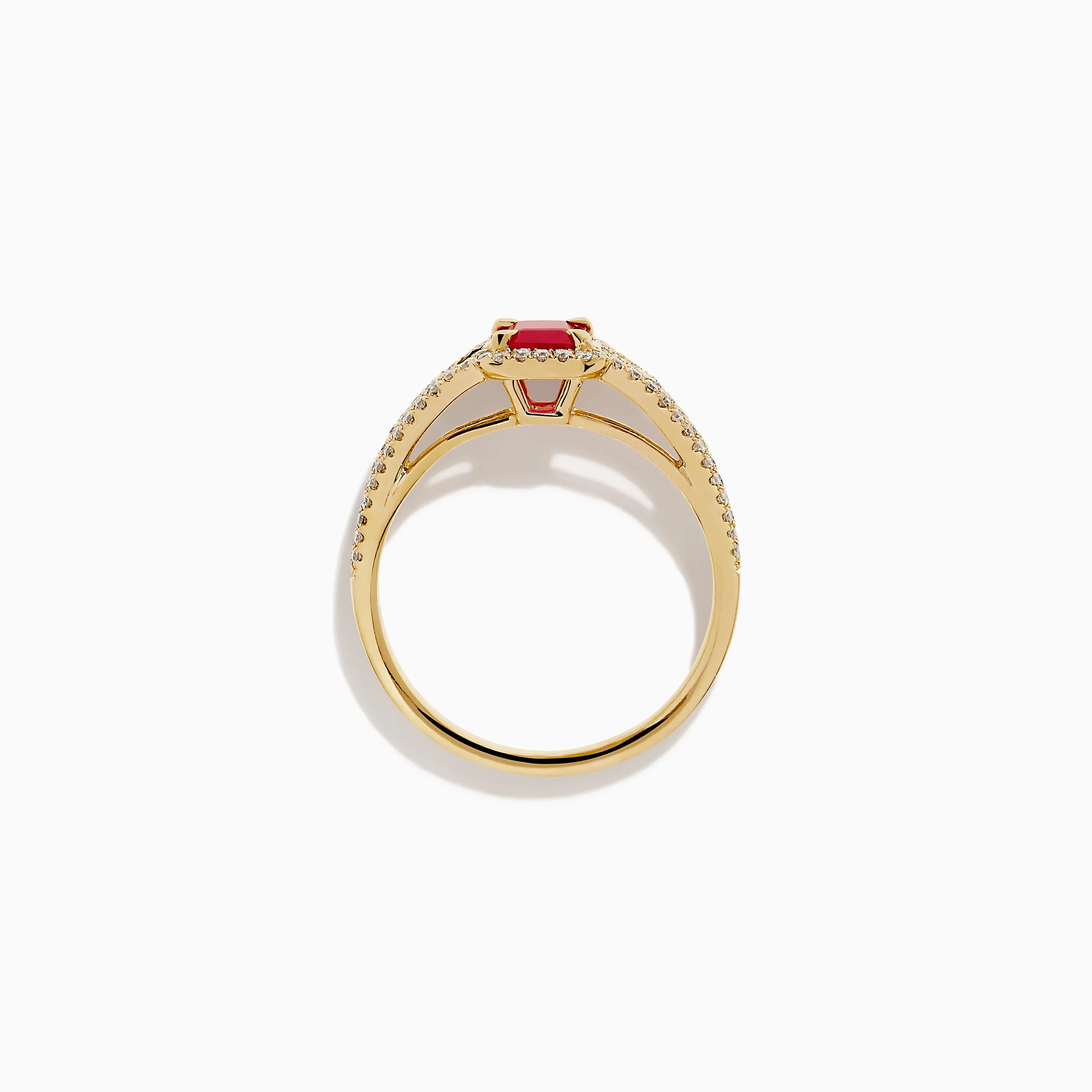 14K Yellow Gold Emerald Cut Ruby and Pave Diamond Halo Ring sold by Effy product image thumbnail 3