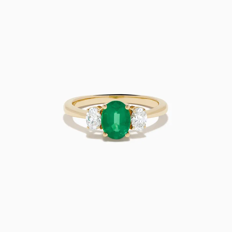 14K Yellow Gold Emerald and Diamond Three-Stone Ring made by Effy