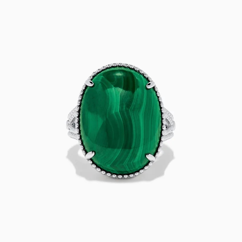 925 Sterling Silver Malachite Oval Ring made by Effy