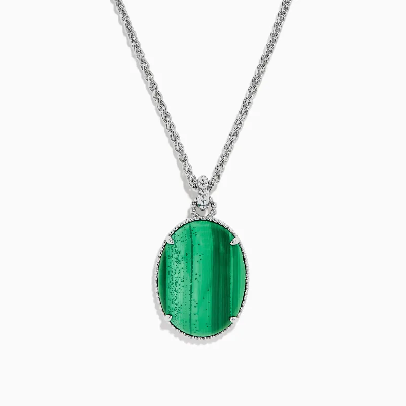 925 Sterling Silver Malachite Oval Pendant made by Effy
