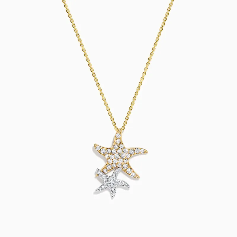 14K Two-Tone Gold Diamond Double Starfish Duo Pendant made by Effy