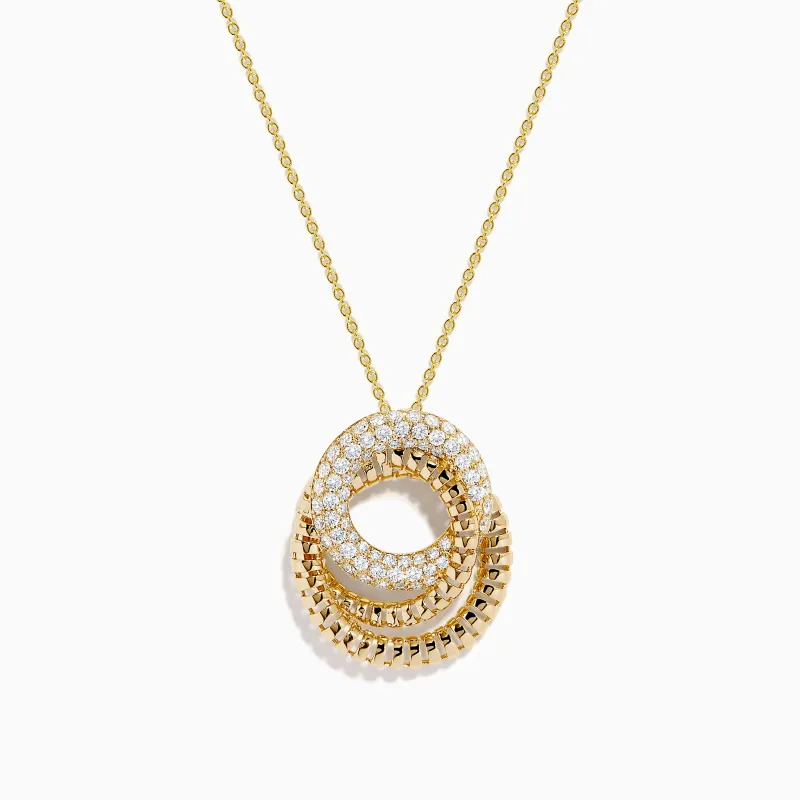 14K Yellow Gold Diamond Interlocking Double Circle Pendant made by Effy