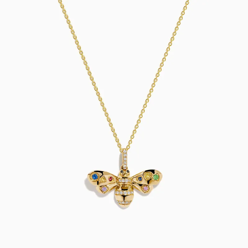 Watercolors 14K Yellow Gold Multi Sapphire and Diamond Bee Pendant made by Effy