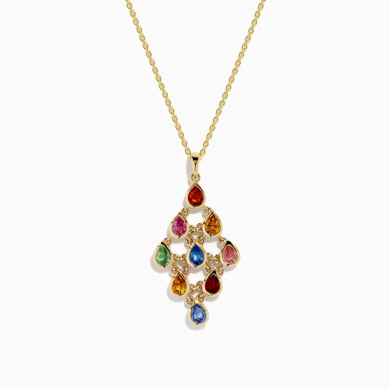 Watercolors 14K Yellow Gold Multi Sapphire Chandelier Pendant made by Effy