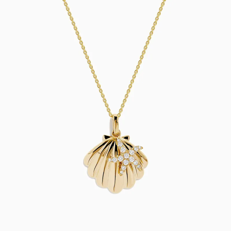 14K Yellow Gold Diamond Scallop Shell and Starfish Duo Pendant made by Effy