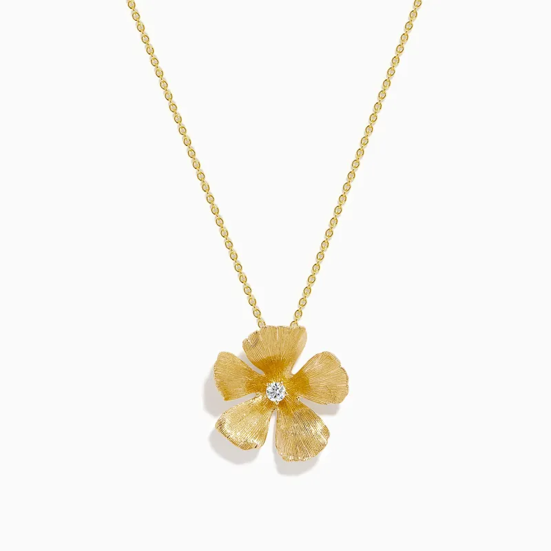 14K Yellow Gold Diamond Five-Petal Flower Pendant made by Effy
