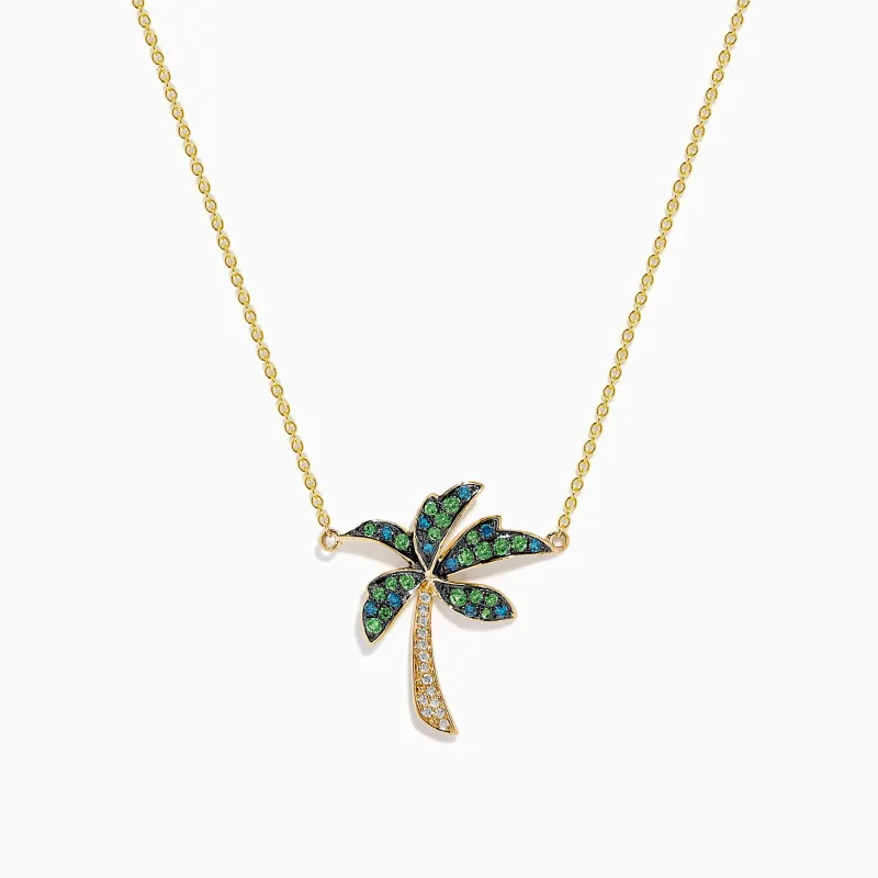 14K Yellow Gold Tsavorite and Diamond Palm Tree Pendant made by Effy